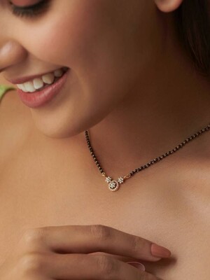 Classic silver diamond black beads chain mangalsutra