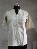 High neck v-collar off white short top for women