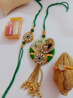 Kundan pair bhai bhabi rakhi set with nariyal roli and chawal