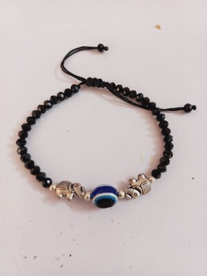 Oxidised evil-eye beaded stretch bracelet