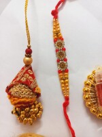 Beautiful bhai and Bhabhi lumba rakhi set with mini nariyal roli and chawal