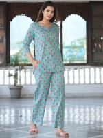 Mustard pure cotton night wear set for women