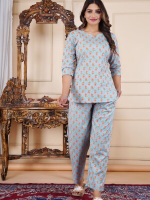 Premium blue cotton pajama set luxurious comfort and style