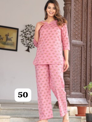 Graceful pink pure cotton night wear set for ultimate comfort