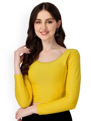 Yellow stretchable full sleeve polyester blouse