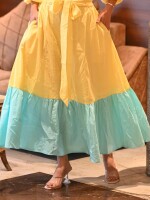 A charming knot yellow maxi tier skirt