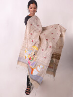 Hand painted pattachitra krishna leela tussar silk dupatta